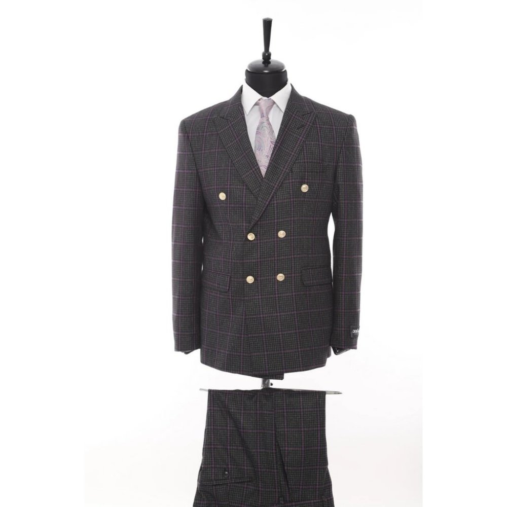 Derman Double Breasted Black Check Suit 2 Piece Suit
